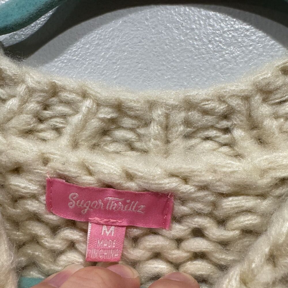 Sugar Thrillz Cardigan Sweater Chunky Knit Floral Cream Cottagecore Women Medium - Picture 2 of 8